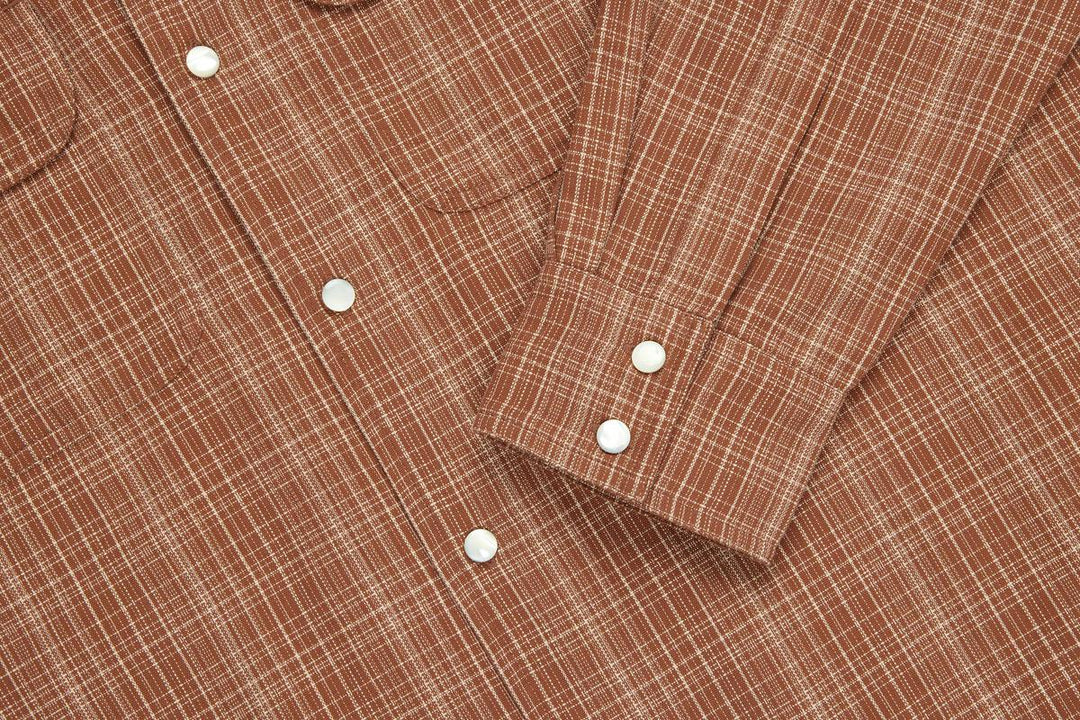 3sixteen Open Collar Shirt - Amber Micro Plaid