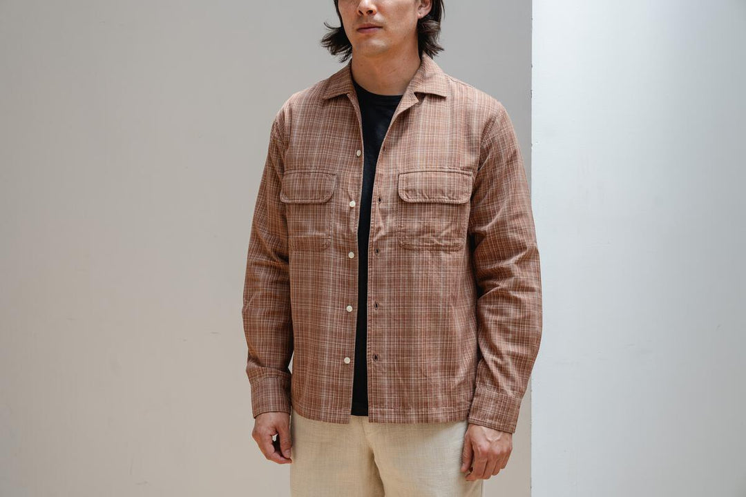 3sixteen Open Collar Shirt - Amber Micro Plaid