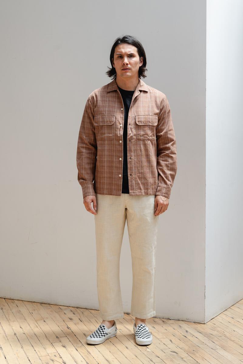 3sixteen Open Collar Shirt - Amber Micro Plaid