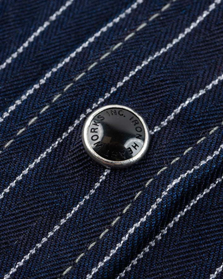 Iron Heart 8.5oz Herringbone Stripe Western Shirt - Indigo