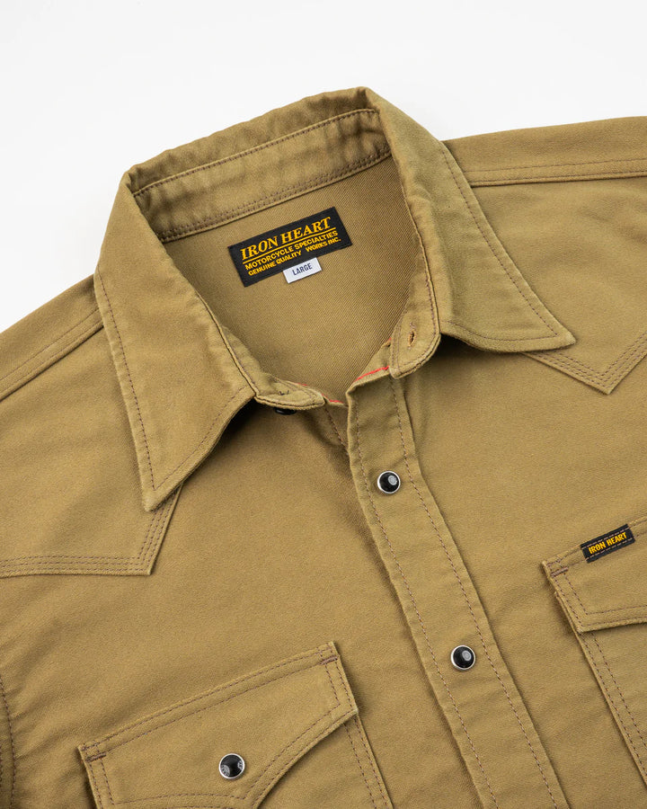 Iron Heart 12oz Military Moleskin Western Shirt - Khaki