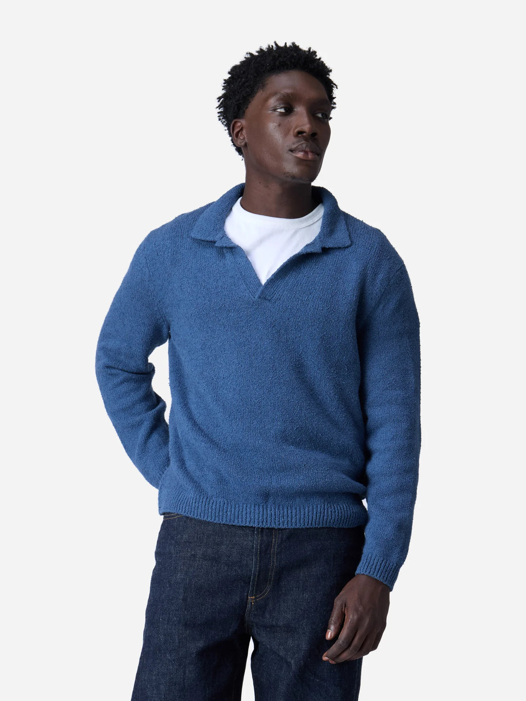3sixteen Long Sleeve Knit Polo - Lapis Boucle