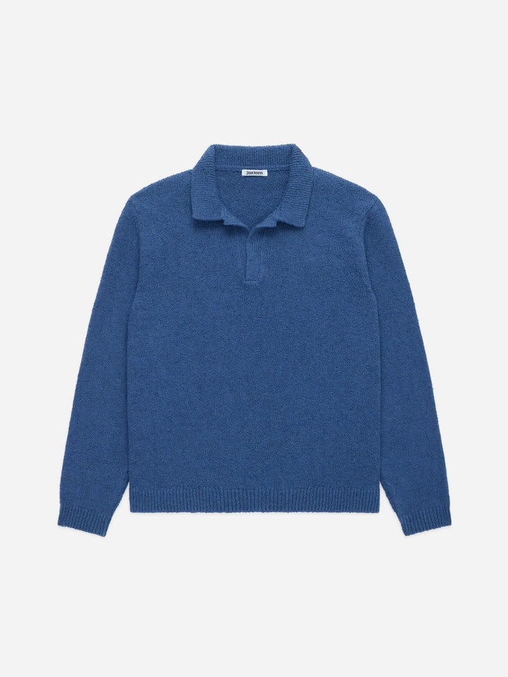 3sixteen Long Sleeve Knit Polo - Lapis Boucle