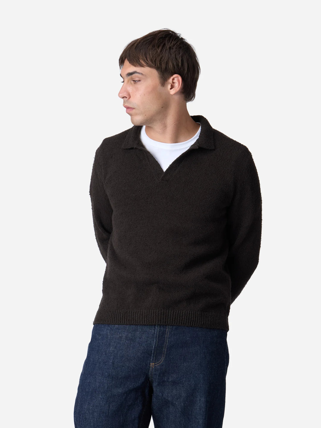 3sixteen Long Sleeve Knit Polo - Bark Boucle