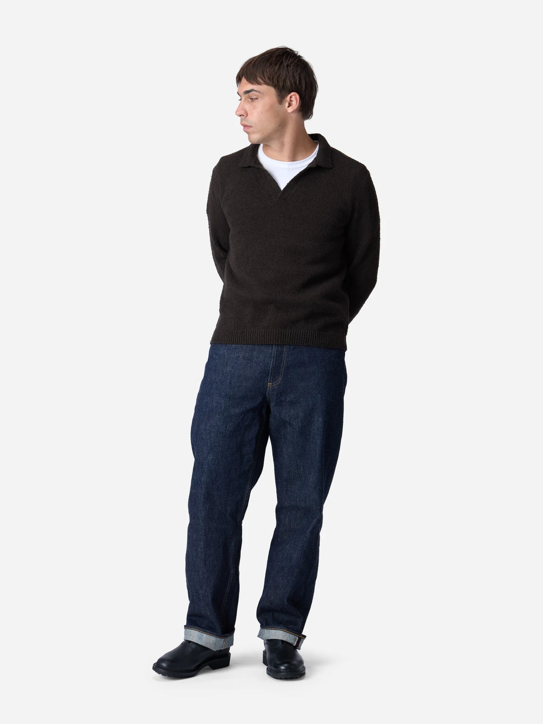 3sixteen Long Sleeve Knit Polo - Bark Boucle