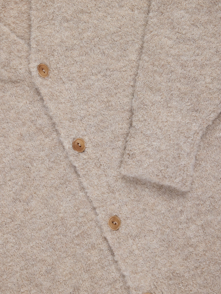 3Sixteen - V-Neck Cardigan in Khaki Boucle Alpaca
