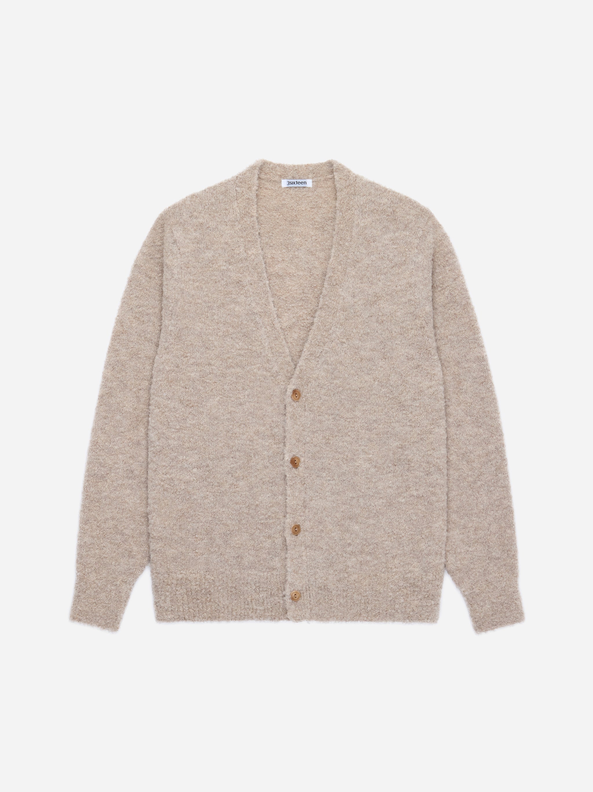 3Sixteen - V-Neck Cardigan in Khaki Boucle Alpaca – Berkeley Supply
