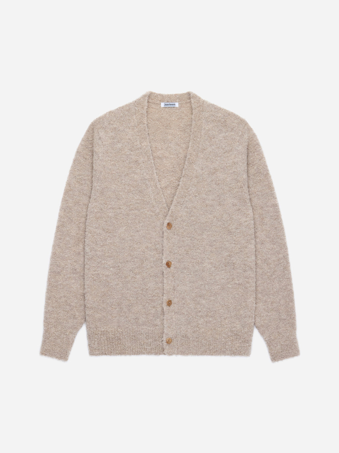 3Sixteen - V-Neck Cardigan in Khaki Boucle Alpaca