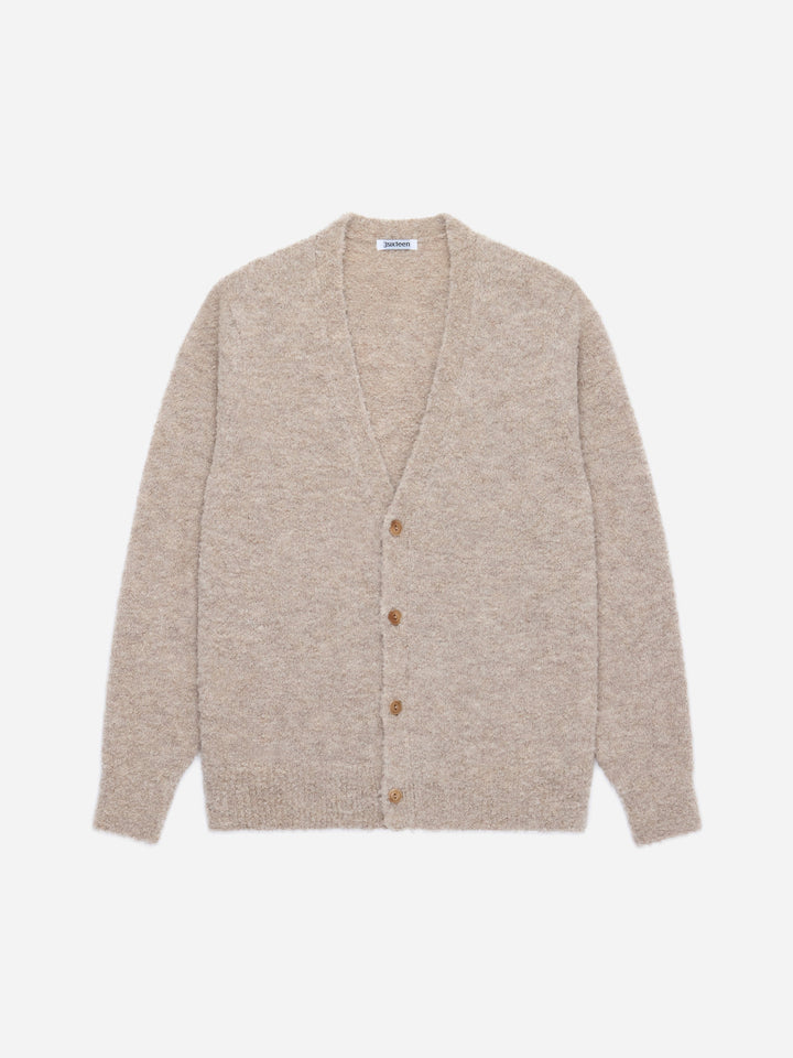 3Sixteen - V-Neck Cardigan in Khaki Boucle Alpaca