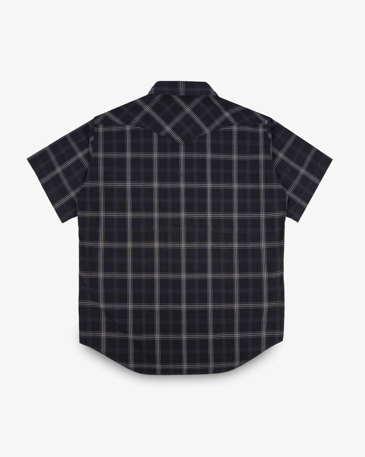 Iron Heart 5oz Selvedge Short Sleeved Madras Check Western Shirt - Black