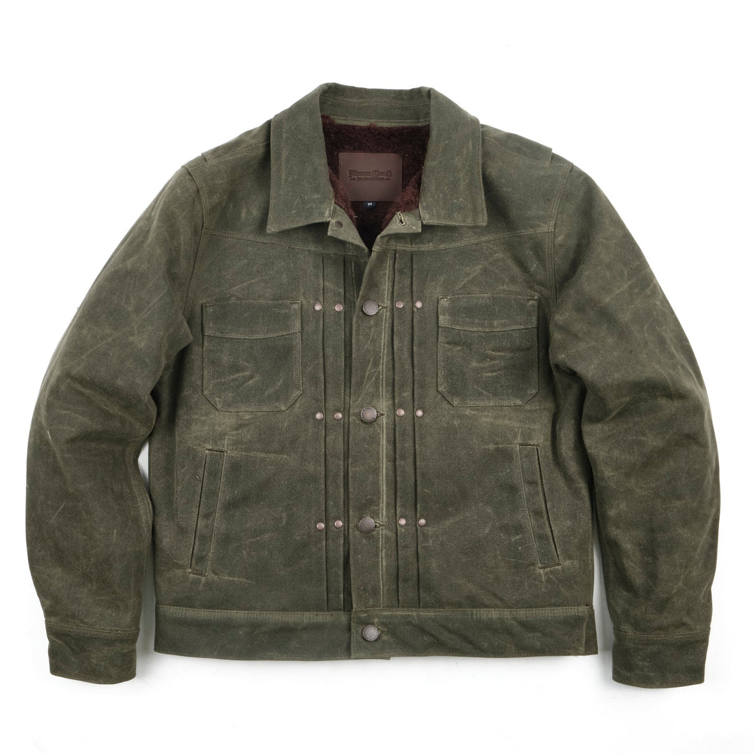 Freenote Cloth  - Riders Jacket Heavy Waxed Canvas in Olive Alpaca