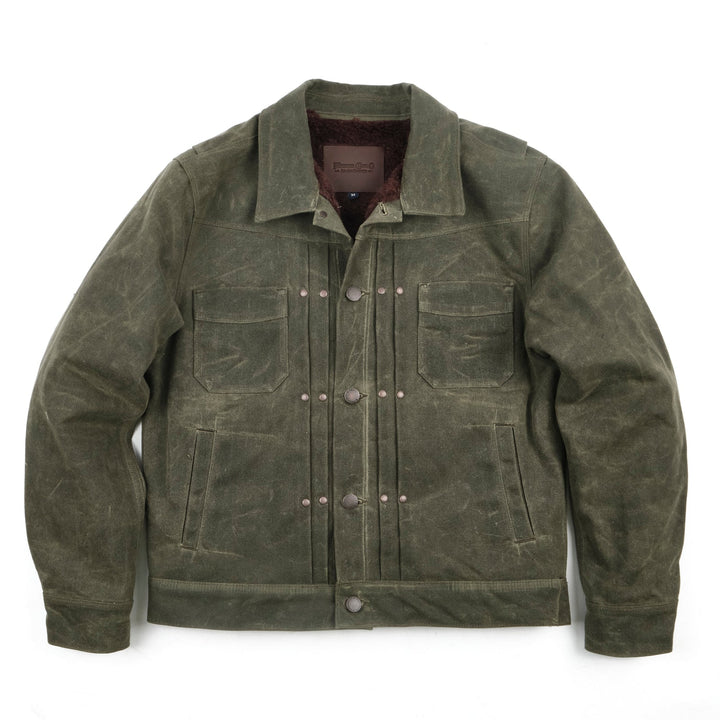 Freenote Cloth  - Riders Jacket Heavy Waxed Canvas in Olive Alpaca