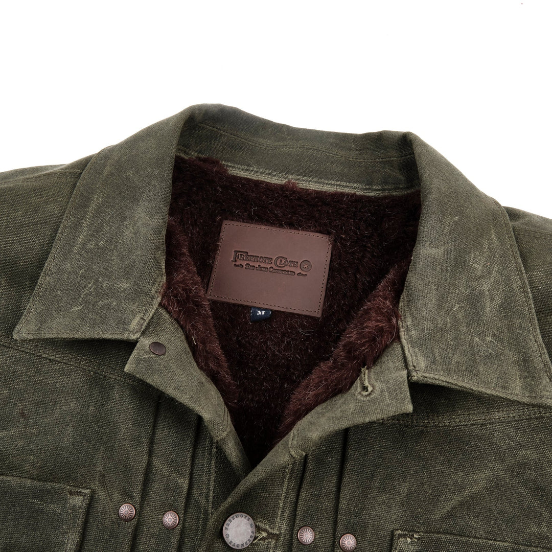 Freenote Cloth  - Riders Jacket Heavy Waxed Canvas in Olive Alpaca