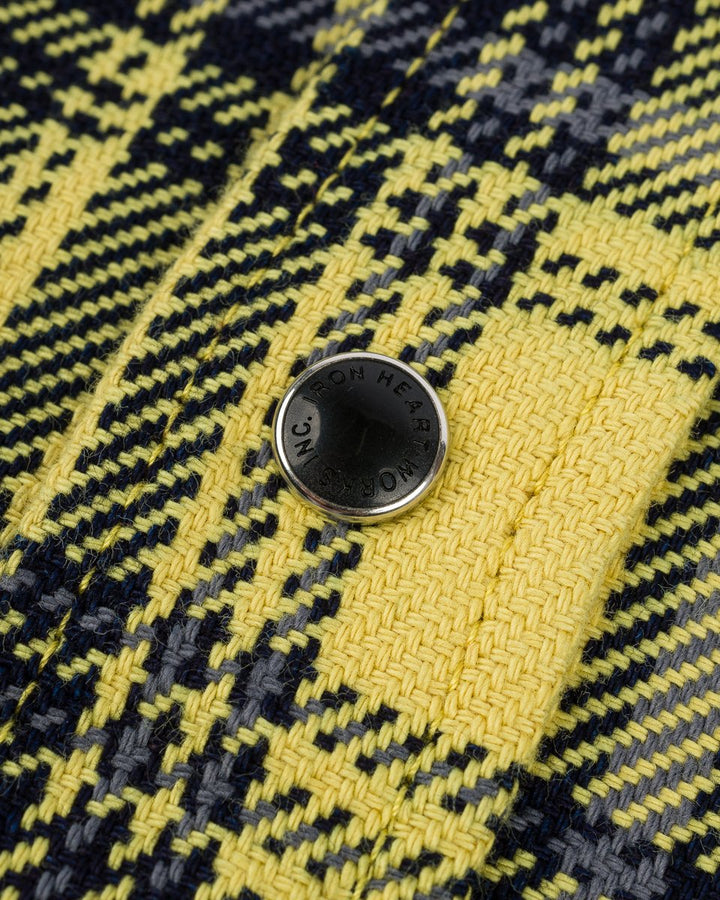 Iron Heart 9oz Selvedge Indigo Check Flannel Western Shirt - Yellow