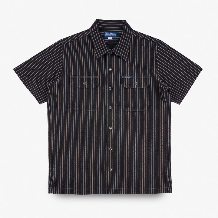 Iron Heart 10oz Wabash Short Sleeved Mechanic Shirt - Black