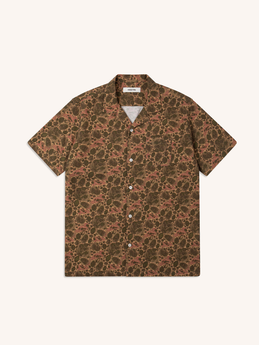 Kestin - Crammond Shirt in Olive Marble Textured Cotton
