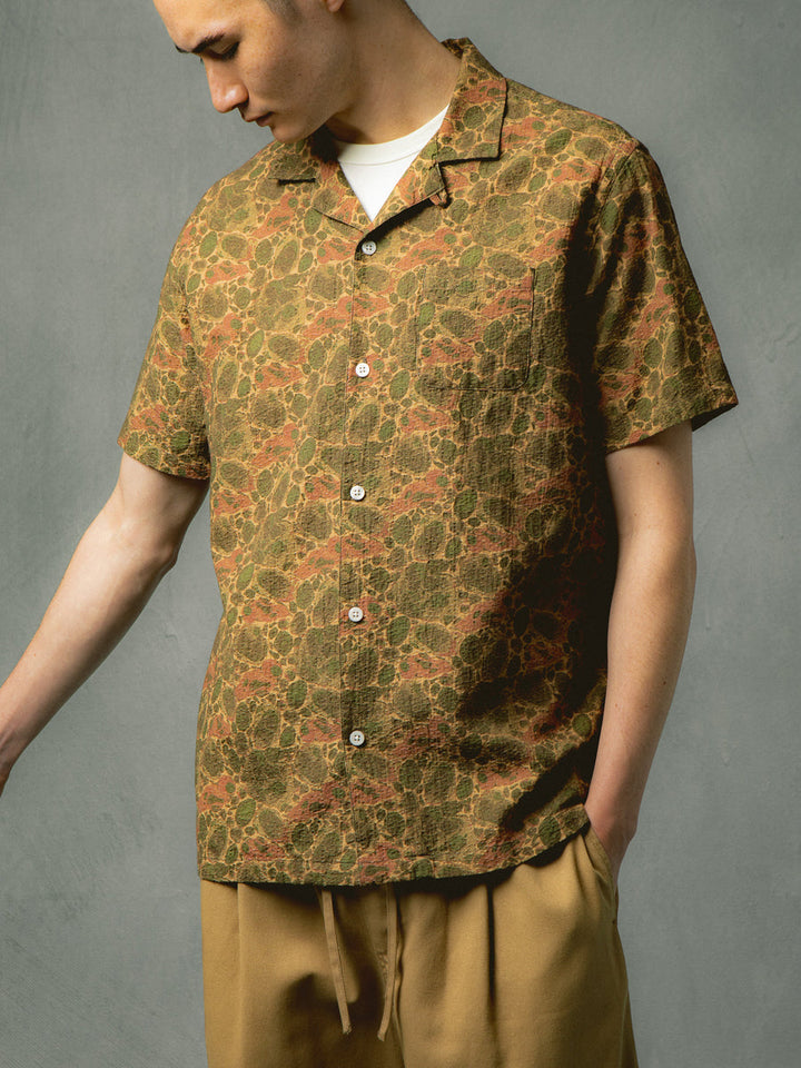 Kestin - Crammond Shirt in Olive Marble Textured Cotton
