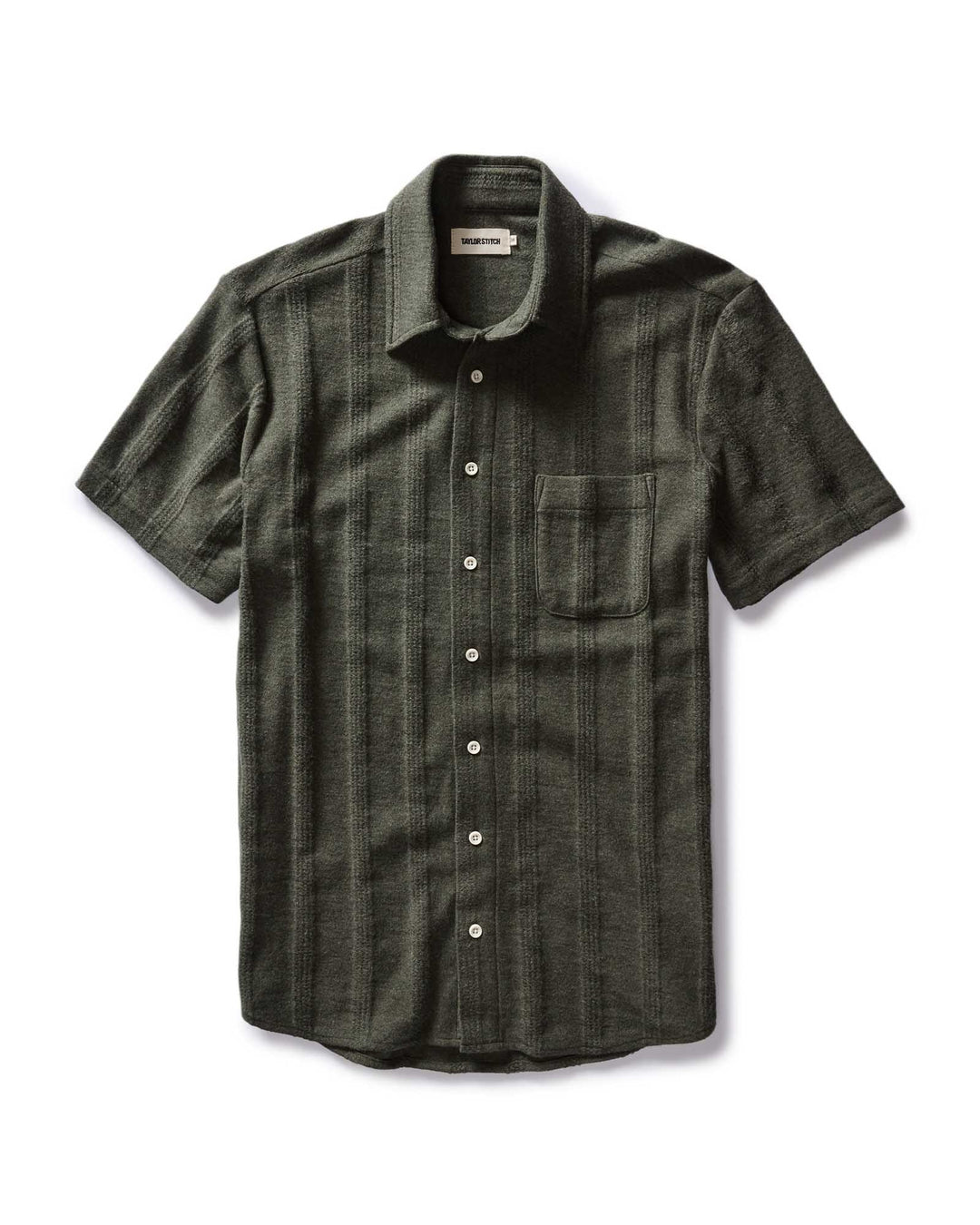 Taylor Stitch - Short Sleeve California in Heather Olive Pointelle Stripe