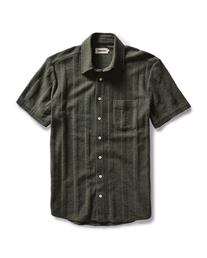 Taylor Stitch - Short Sleeve California in Heather Olive Pointelle Stripe
