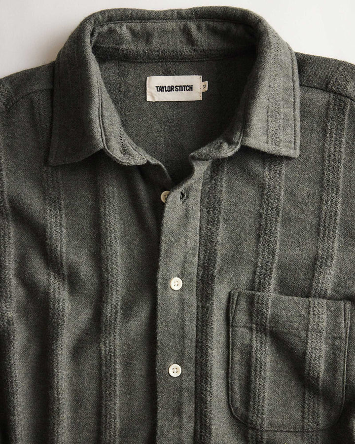 Taylor Stitch - Short Sleeve California in Heather Olive Pointelle Stripe