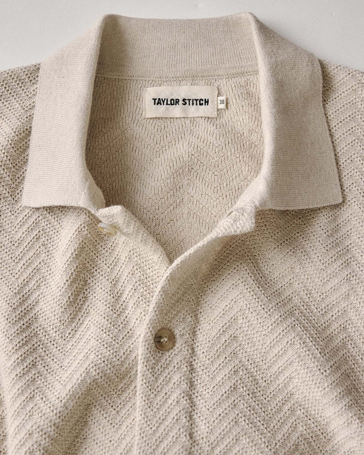 Taylor Stitch - Button Down Polo in Heather Oat Herringbone
