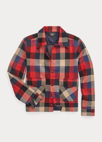 RRL Plaid Wool Sweater Jacket - Red Multi