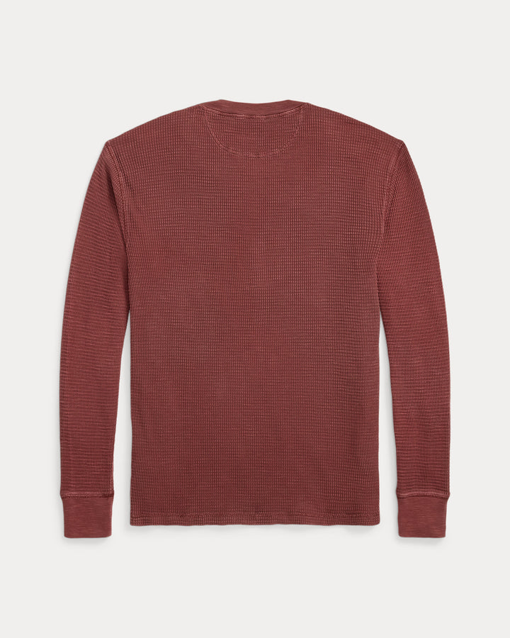 RRL Garment-Dyed Waffle-Knit Henley Shirt Wine