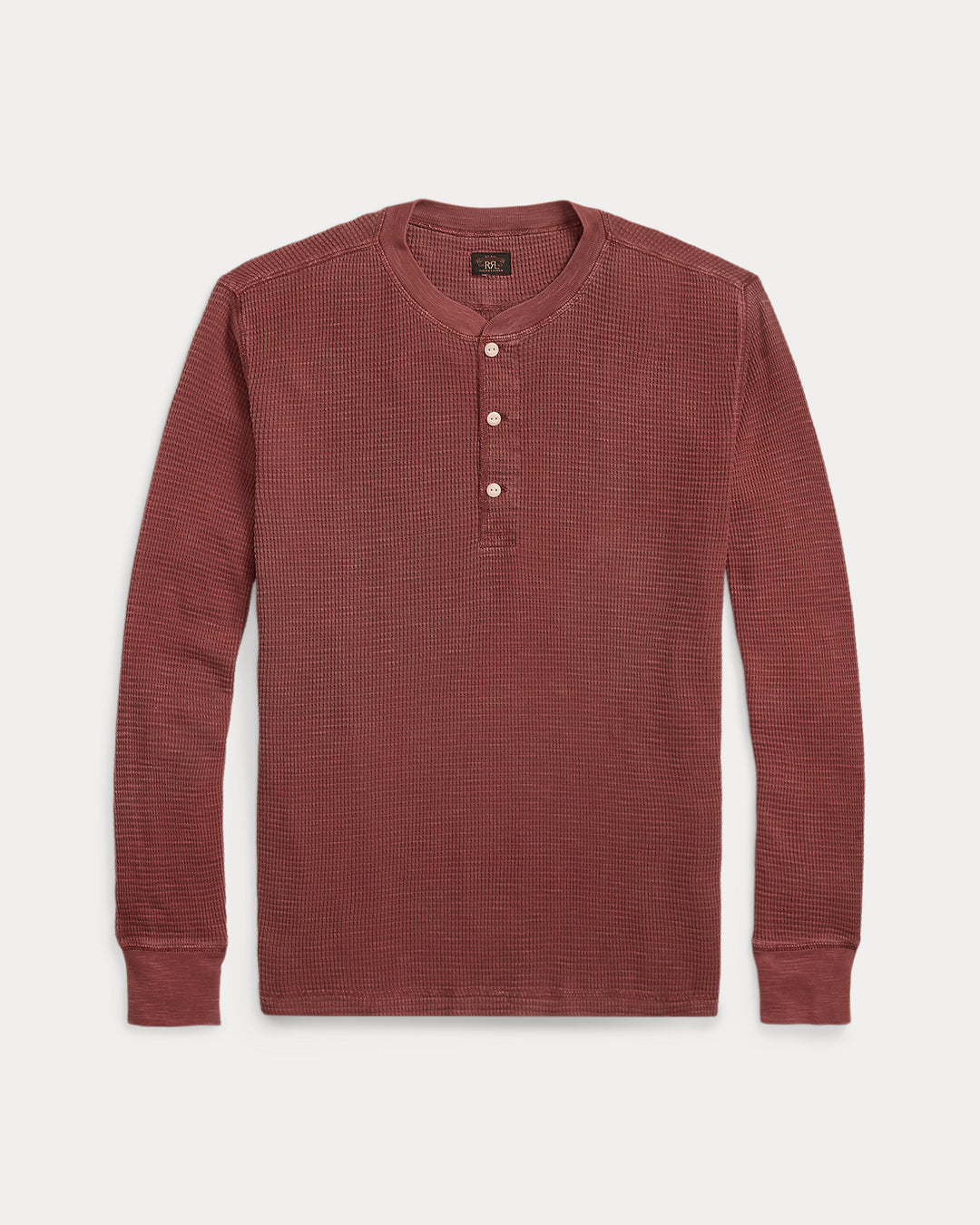 RRL Garment-Dyed Waffle-Knit Henley Shirt Wine