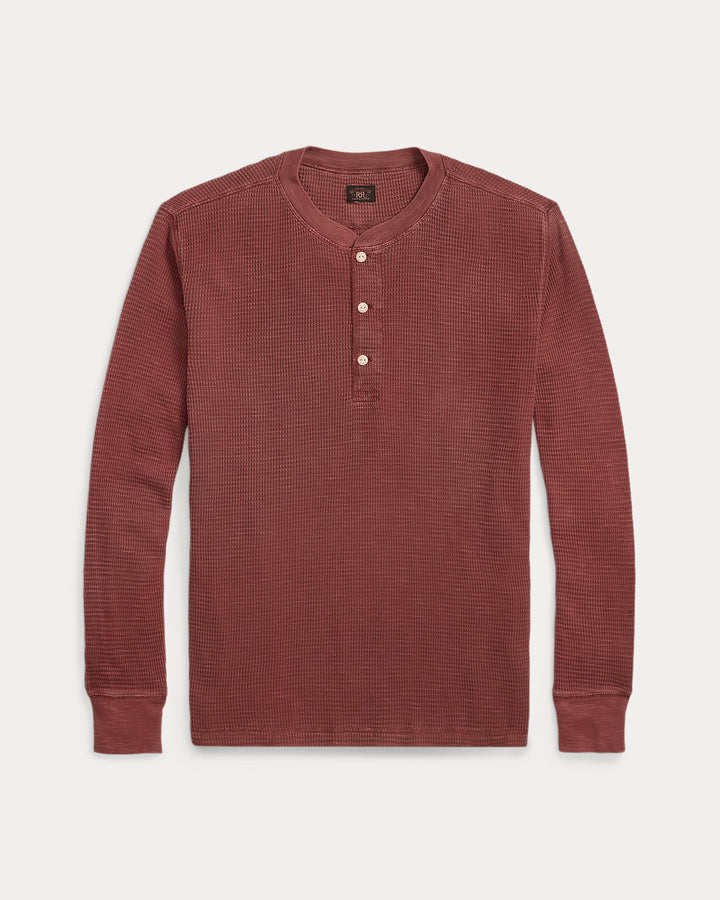 RRL Garment-Dyed Waffle-Knit Henley Shirt Wine