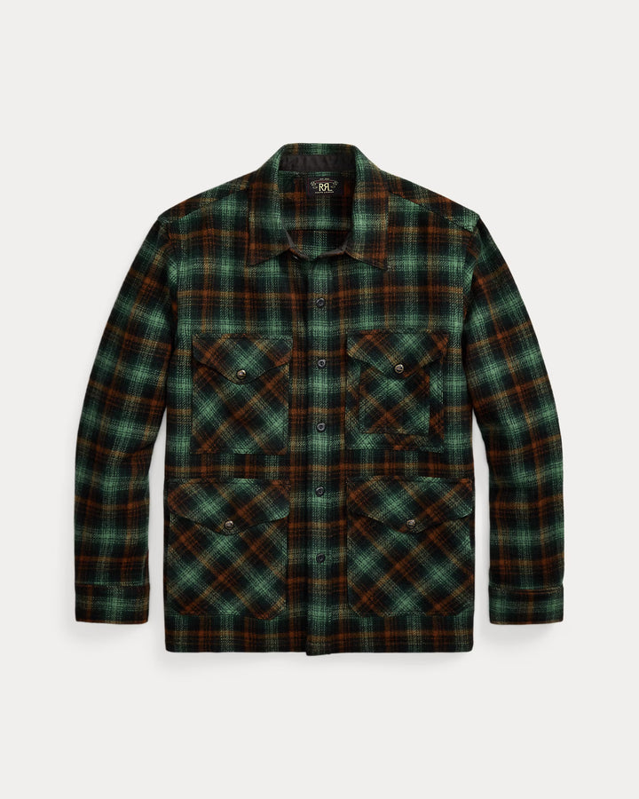 RRL Plaid Wool Twill Overshirt - Green Multi