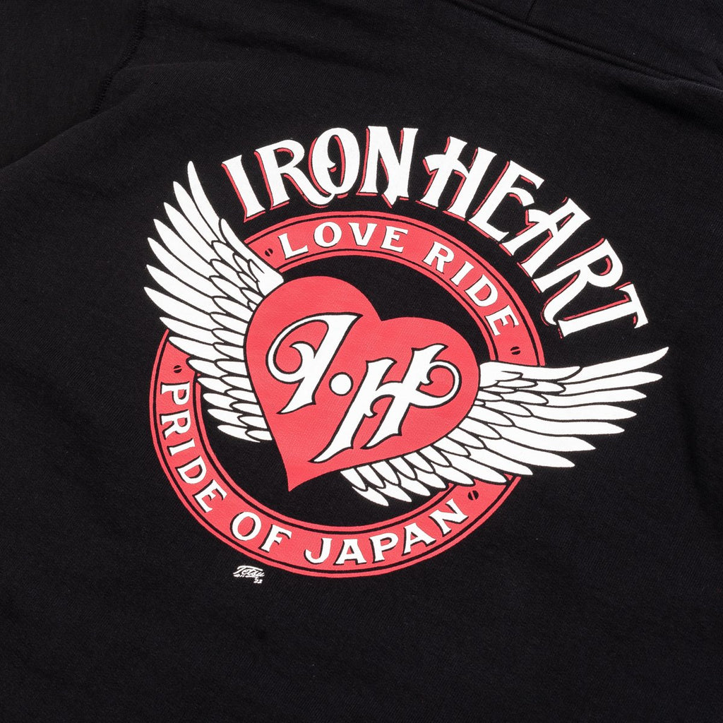 Iron Heart Printed 14oz Ultra Heavyweight Loopwheel Cotton Zippered Hoodie - Black
