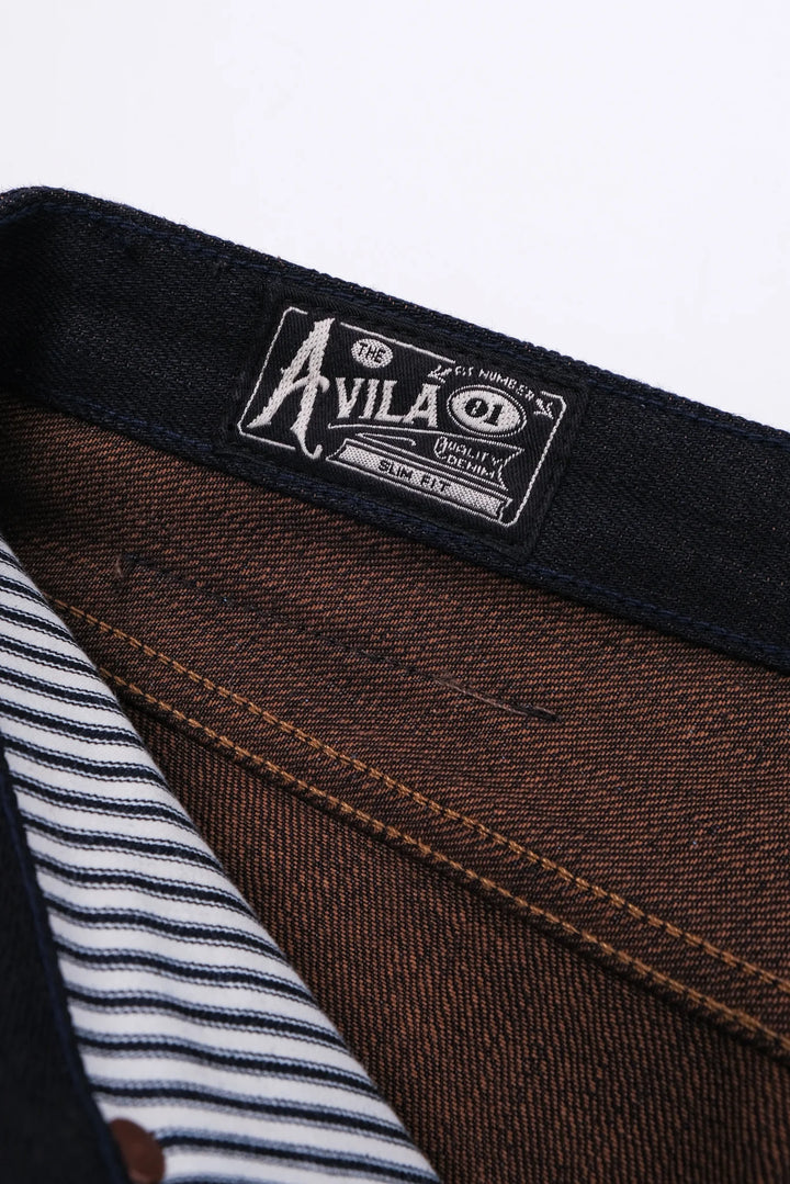 Freenote Cloth Avila Slim Taper 16oz Indigo Brown denim