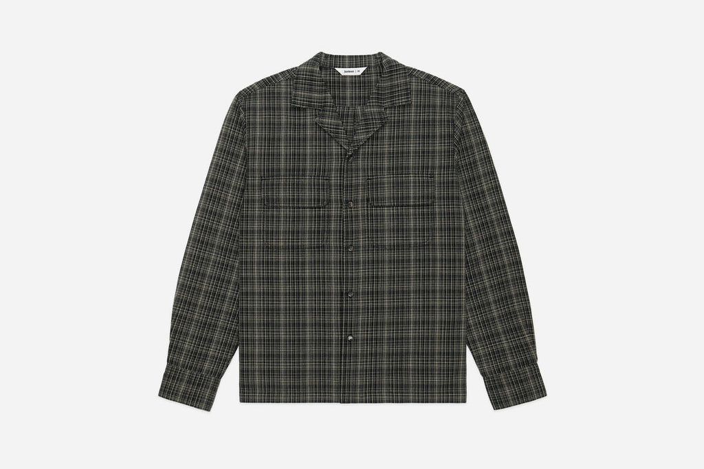 3sixteen Open Collar Shirt - Black Micro Plaid