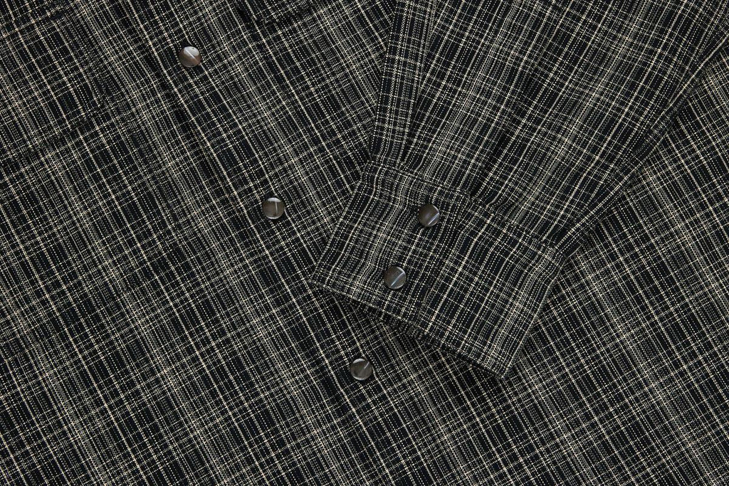 3sixteen Open Collar Shirt - Black Micro Plaid