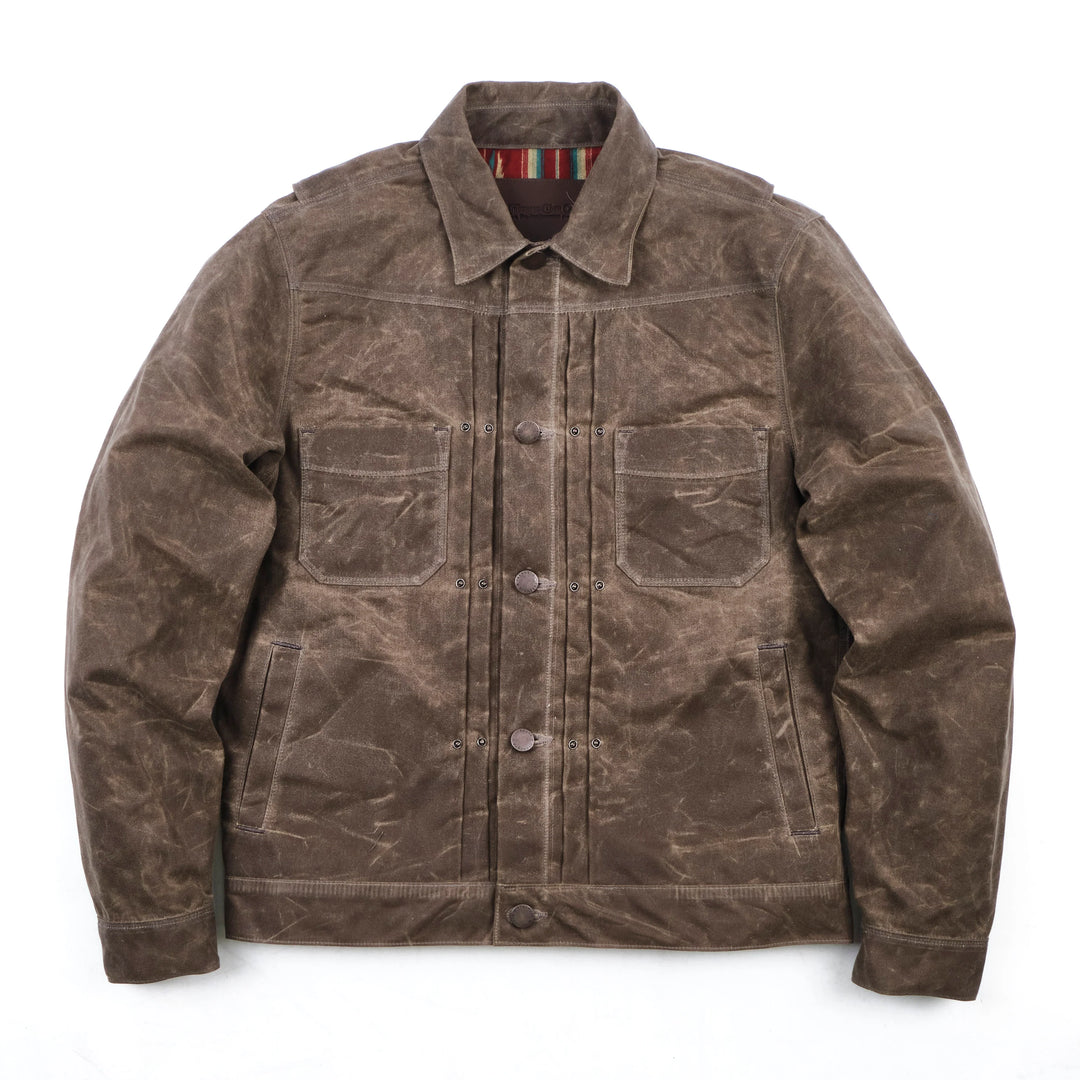 Freenote Cloth Riders Jacket Waxed Canvas - Oak with Red Liner