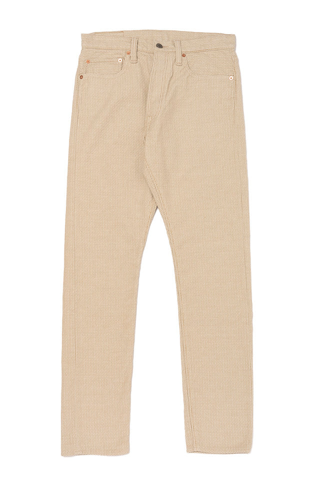 Pure Blue Japan Woven Sashiko Relaxed Tapered Pant - Ivory x Beige [1177-IV]
