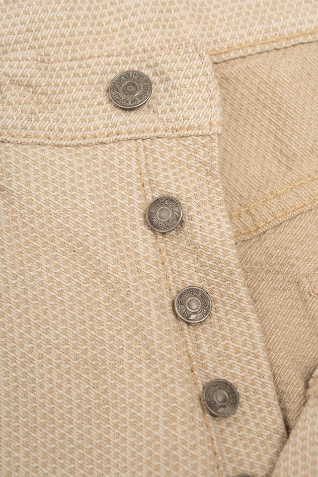 Pure Blue Japan Woven Sashiko Relaxed Tapered Pant - Ivory x Beige [1177-IV]