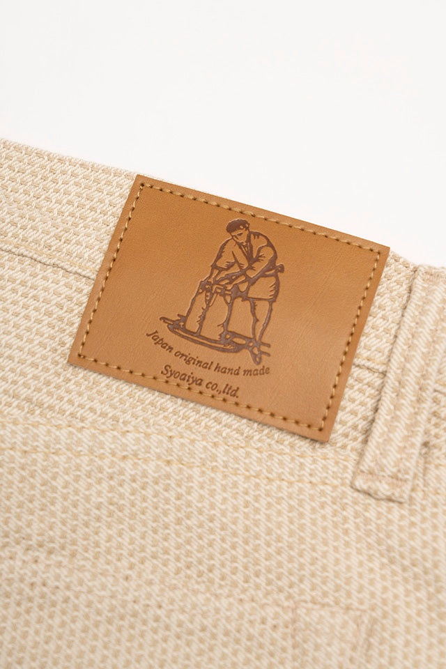 Pure Blue Japan Woven Sashiko Relaxed Tapered Pant - Ivory x Beige [1177-IV]