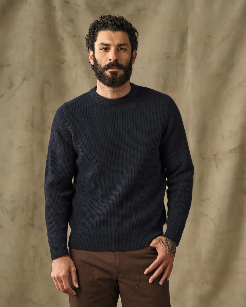 Filson Waffle Knit Merino Wool Sweater - Dark Navy