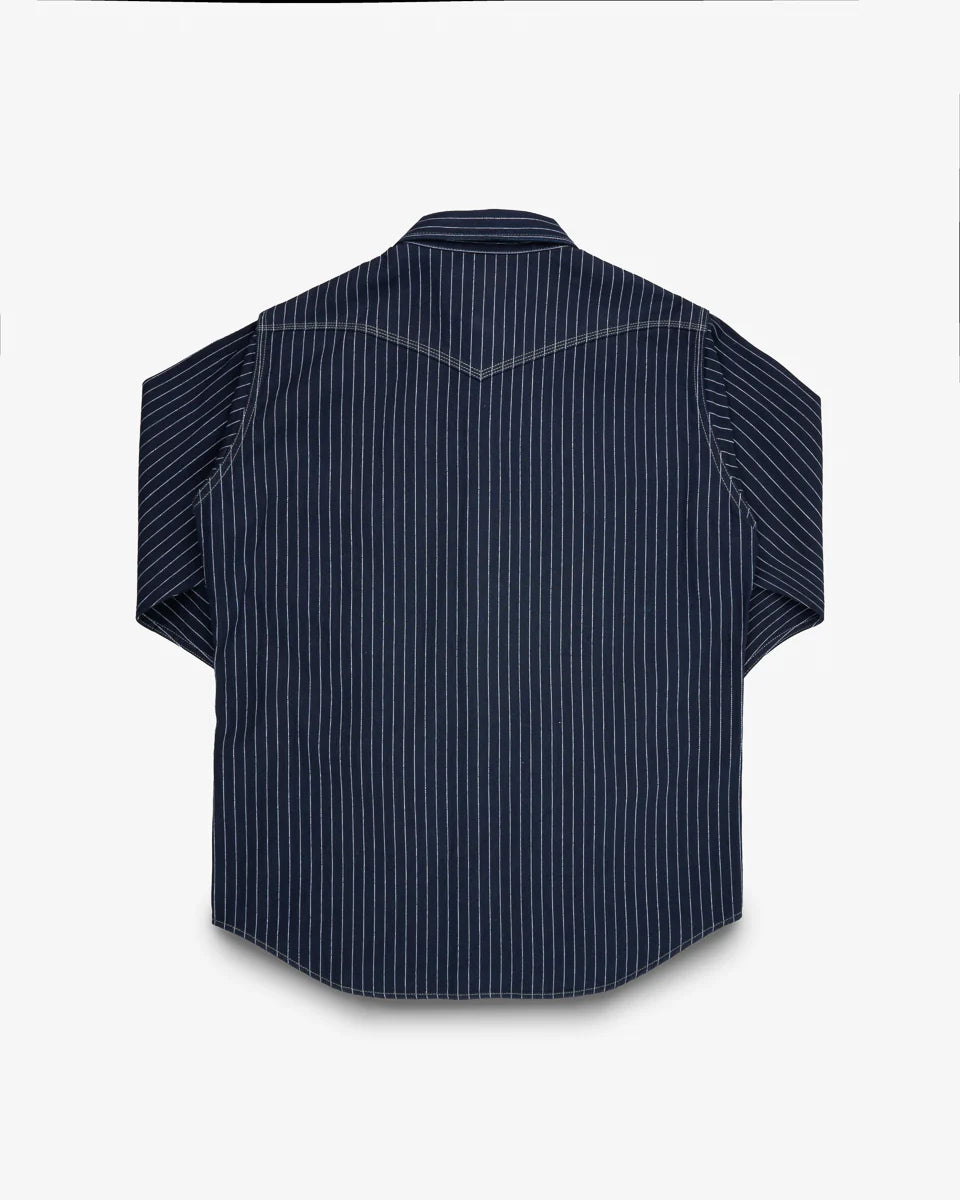Iron Heart 8.5oz Herringbone Stripe Western Shirt - Indigo