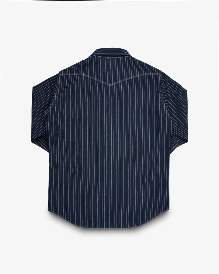 Iron Heart 8.5oz Herringbone Stripe Western Shirt - Indigo