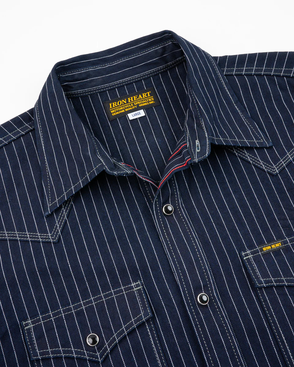 Iron Heart 8.5oz Herringbone Stripe Western Shirt - Indigo