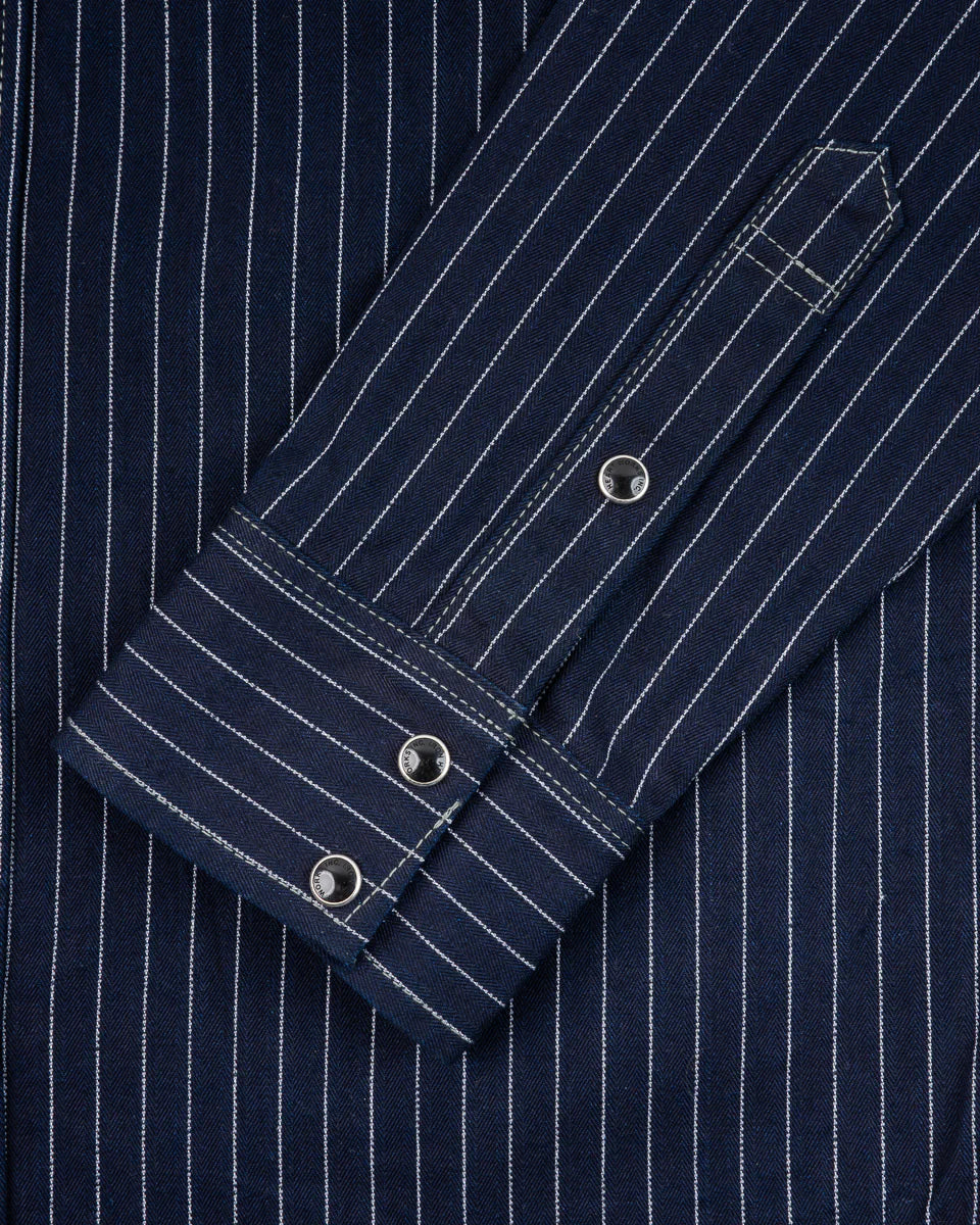 Iron Heart 8.5oz Herringbone Stripe Western Shirt - Indigo