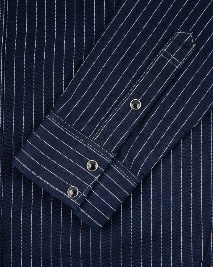 Iron Heart 8.5oz Herringbone Stripe Western Shirt - Indigo