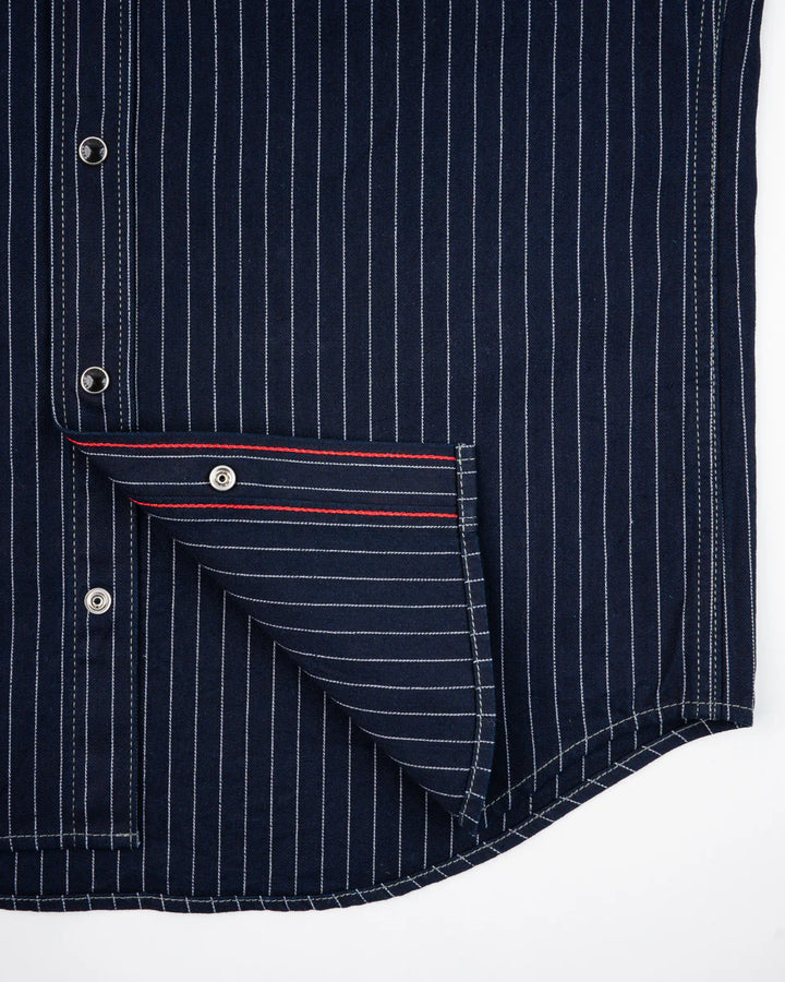 Iron Heart 8.5oz Herringbone Stripe Western Shirt - Indigo
