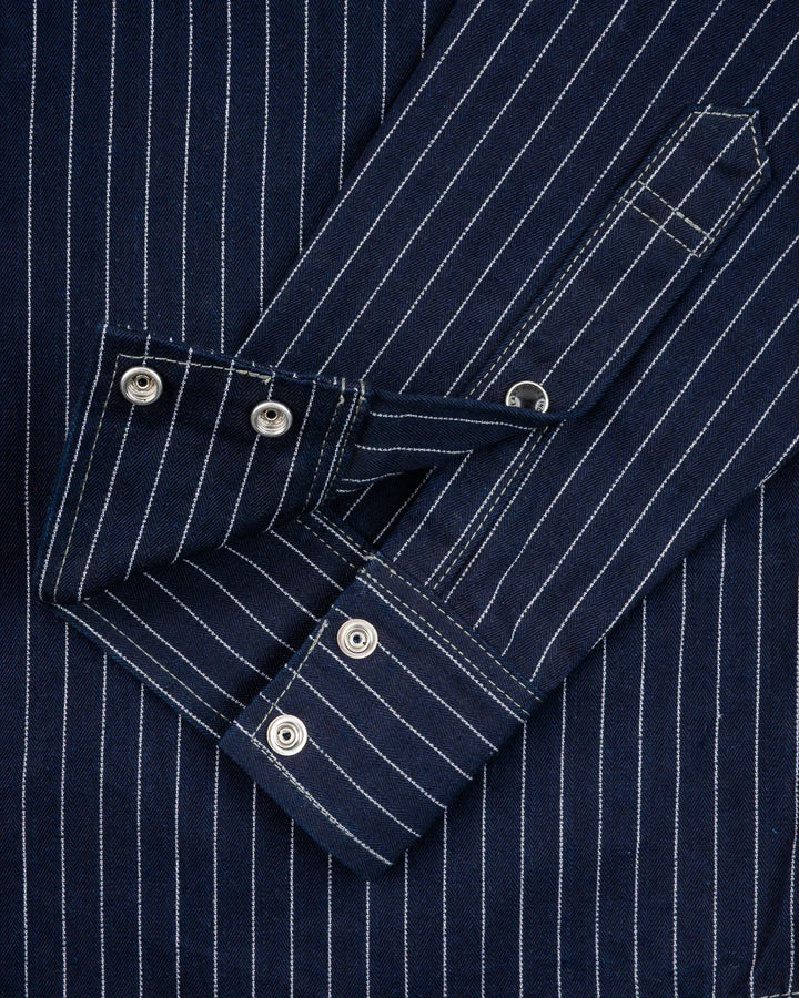 Iron Heart 8.5oz Herringbone Stripe Western Shirt - Indigo