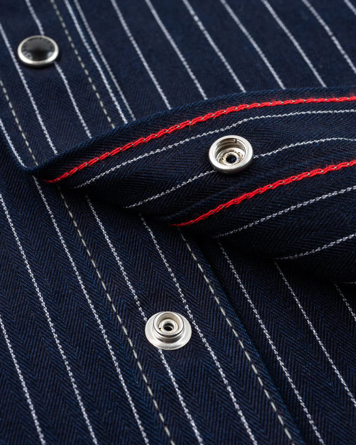 Iron Heart 8.5oz Herringbone Stripe Western Shirt - Indigo