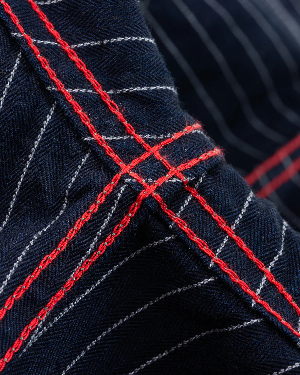 Iron Heart 8.5oz Herringbone Stripe Western Shirt - Indigo