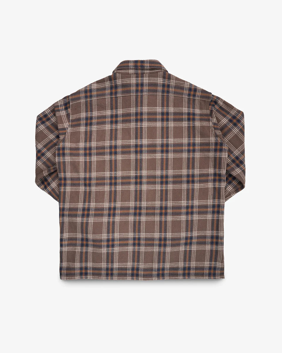 Iron Heart Slubby Heavy Flannel Check Work Overshirt - Brown