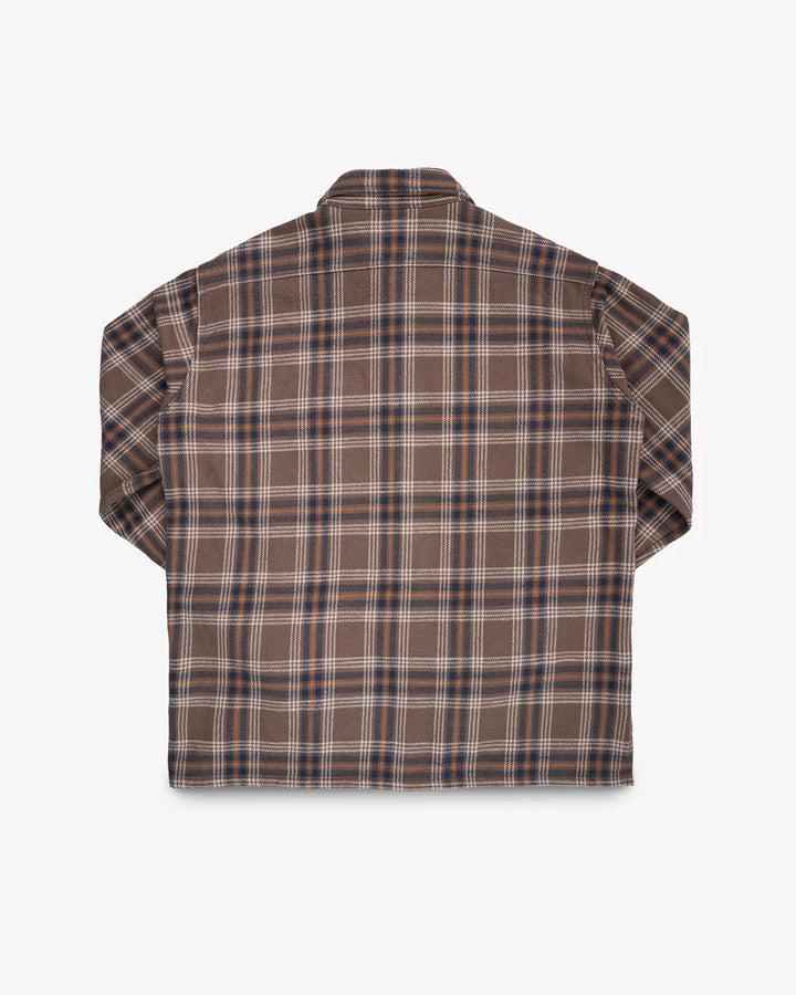 Iron Heart Slubby Heavy Flannel Check Work Overshirt - Brown